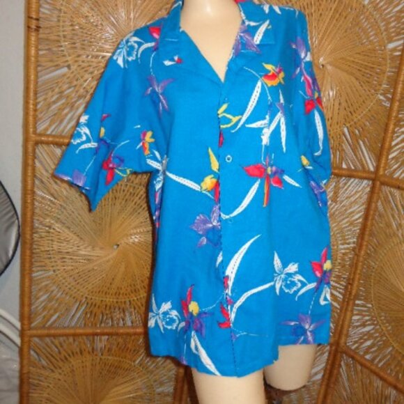 Vintage Blue Original Ocean Pacific Hawaiian Button Front Shirt Men's80s XL
